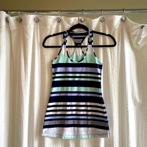 Navy and turquoise and white striped Lululemon cool racerback.
